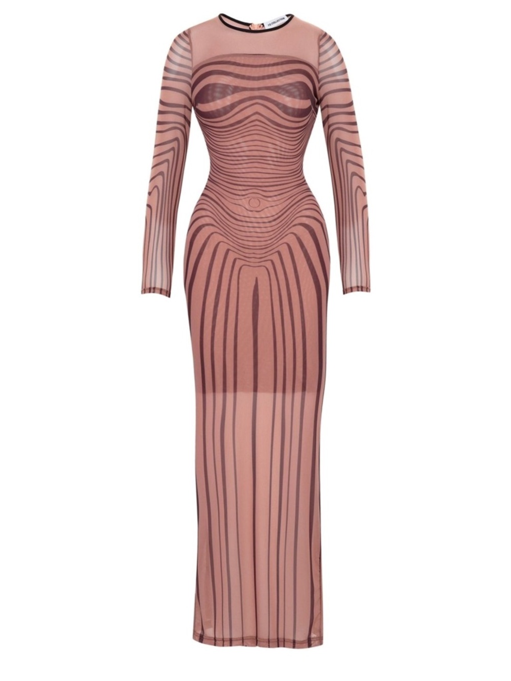 Long Sleeve Sheer Stripe Maxi Dress in Dusty Rose - Picture 2 of 4